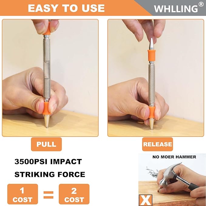 4 Pieces Dual Head Nail Setter, Dual Head Center Punch, Door Hinge Pin Removal Tool and Cold Chisel, Spring Nail Set, Spring Loaded Punch（1/8-in, 3/32-in, 3/16-in, 1/16-in, 5/16-in, 1/8-in）