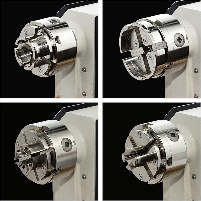 4 Inch Wood Lathe Chuck Set 1" x 8TPI Thread & 3/4"x16TPI Adapter, Nickel Plated Self-Centering 4 Jaw Wood Turning Chuck.(4 jaw)