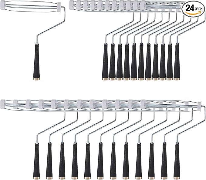 Gerrii 24 Pcs 9 Inch Paint Roller Painting Roller Frame 5 Wire Brush Supplies for Wall House Homes (Black)