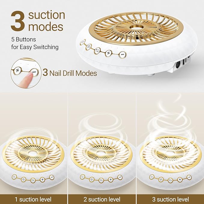 2 in 1 Nail Dust Collector Quiet , 5000RPM Vacuum Fan Extractor with Reusable Filter & 30000RPM Electric Nail Drill File Professional with 6 Bits - Home/Salon Use, Pros Tech & Beginners