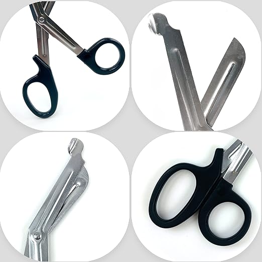 Diagnostics Kit - Percussion Taylor Reflex Hammer + C 128 & C 512 Tuning Forks + Bandage Scissors + Pupil Gauge Pen Light + Buck Hammer + Pin Wheel in Carrying Case - 8 Pieces Set - Full Black