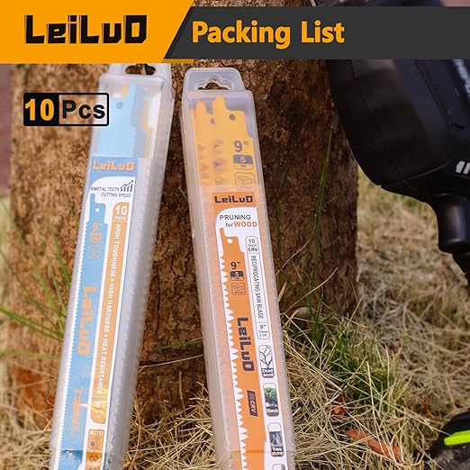 LEILUO 9-Inch Wood Pruning Reciprocating Saw Blades 10 Piece CRV Sawzall Blades 5 TPI with Storage Box