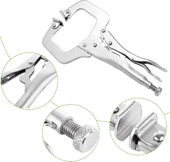 SHUESS 5 Pcs C Clamp Locking Pliers 11 Inch Vise Grip Clamps, Adjustable Welding Clamp with Regular Tip and Swivel Pad for Woodworking, Carpentry, Cabinetry, Welding and Repair