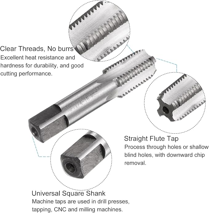 uxcell Tap and Drill Bit Set, 1/4-18 NPT Thread Tap & 7/16" Black Oxide Twist Drill Bit, Straight Flute Tap Tapping Threading Repair Tool Kit