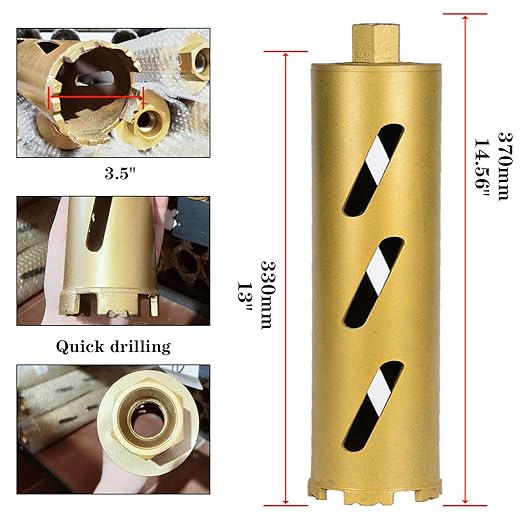 3.5" Dry Core Drill Bits for Cured Concrete with Rebar Brick Blonck Masonry etc 13in/330mm Drilling Depth竊?0mm Diamond Segment Height竊? Adapters