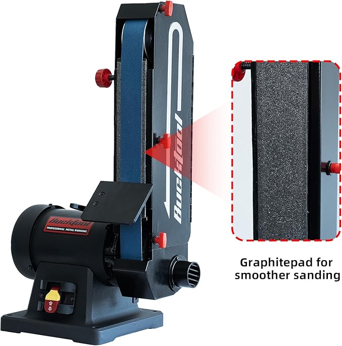 Bucktool 1HP 7A Belt Sander, 2횞48 Inch 4500 FPM Bench Belt Sander, Dual-Purpose Flat & Curved Sanding Design, Iron Base & Platen with Safety Switch, Ideal for Knife Making, Metalworking, Workshop Use