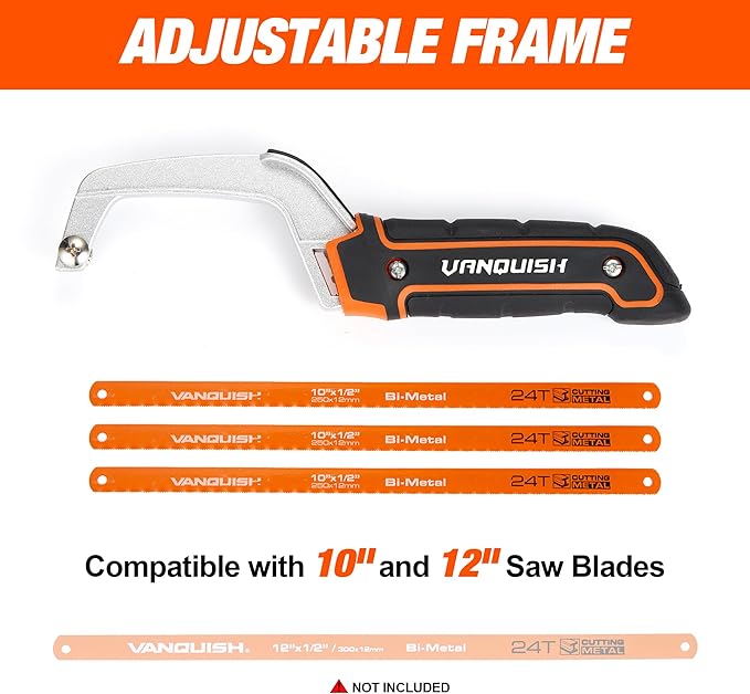 VANQUISH Aluminum Frame Mini Wood Hack Saw with 2 Piece Extra Flexible Bi-Metal HSS Blades Cutter Hand Hacksaw for Woodworking and Metal NW4851