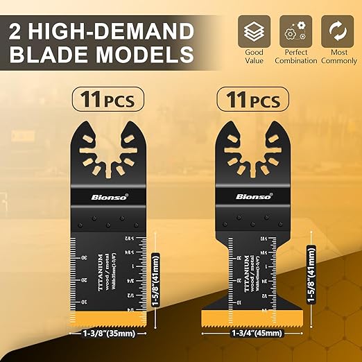 Bionso 22PCS Titanium Oscillating Tool Blade Cuts Metal and Wood, Sharp and Durable Multitool Blades, Multi Tool Blades Kits, Oscillating Saw Blades Fit Dewalt Milwaukee Ryobi Makita Worx Rockwell Wen