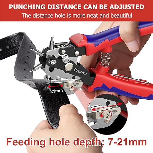Preciva Hole Punch Plier, Revolving Punch Hole Tool with V-Shaped Cutting Edge Design, 6 Hole Sizes Used for Leather, Belts, Thin Iron Sheets, Paper Cards, Plastics, & Fabrics