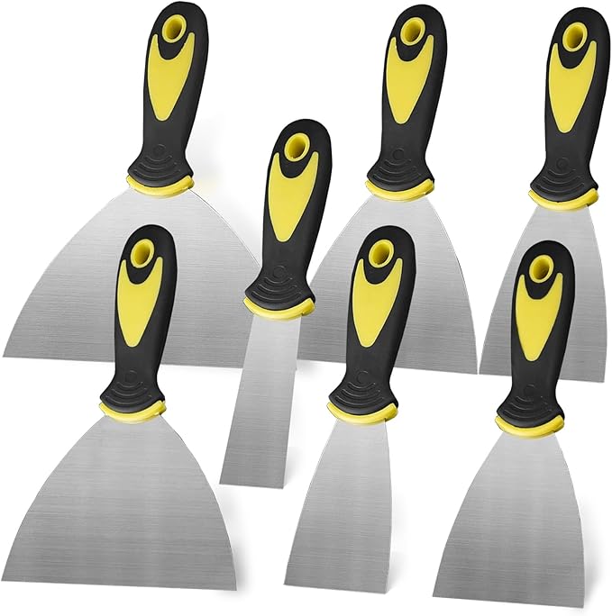 7-Piece Putty Knife Set, 1" 1.5" 2" 2.5" 3" 4" 5" Stainless Steel Paint Scraper Set for Drywall Repairing and Clearing, Wallpaper Removal, Putty Applying Adhesive, Plaster Scraping