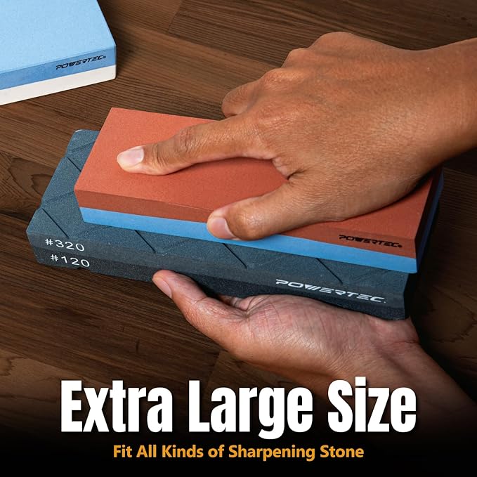 POWERTEC Large Flattening Stone, 120/320 Dual Grit Sharpening Stone Flatener, Diamond Grooves Sharpening Stone Fixer for Whetstone, Wet stone, Waterstone, Oil Stone (72124)