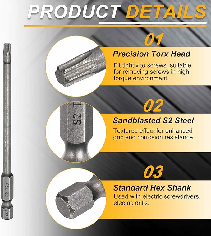 HARFINGTON 2pcs T20 Torx Head Screwdriver Bit 1/4" Hex Shank 4" (100mm) Long Magnetic No Hole Tip Tamper Proof 6 Point Star Screw Driver Drill Bits S2 Steel Industrial Power Screwdrivers