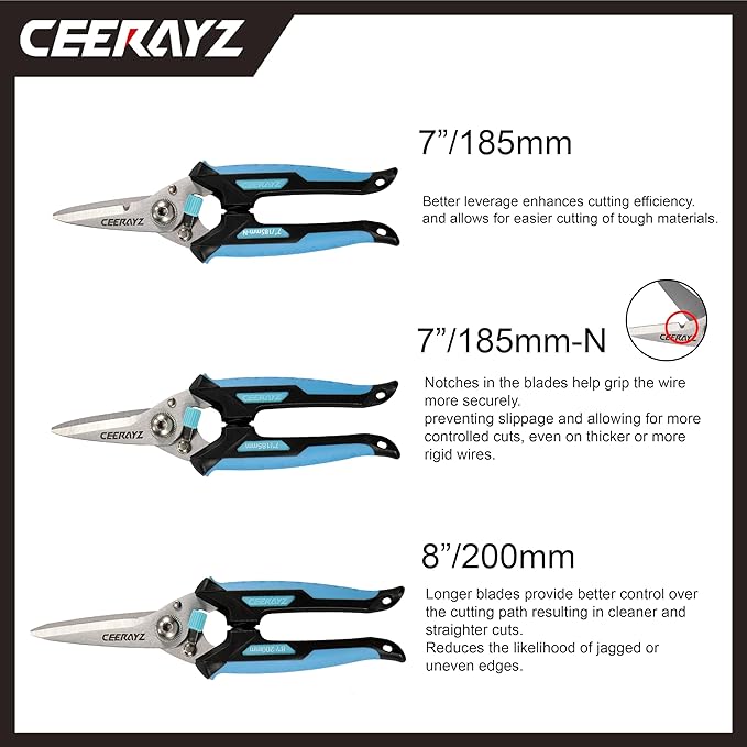 8" Scissors All Purpose, Heavy Duty, Multipurpose, for DIY Projects, Office, Production Lines, Pruning, with Protective Sheath (Black/Blue)