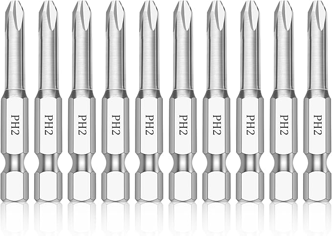 Phillips #2 Bit Set(10-Pack 2 Inch), 1/4 Inch Hex Shank S2 Steel Magnetic PH2 Screwdriver Power Bits