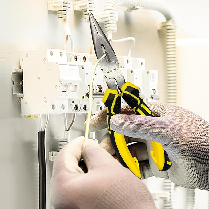 BOOSDEN짰 8 inch Needle Nose Pliers with Side Cutters, Precision Long Nose Pliers with Wire Cutters, Professional Needle Nose Spring Loaded Pliers, Used for Cutting Clamping Pinching Jewelry Making