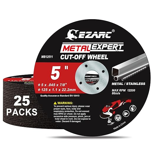 EZARC Cut Off Wheels 25 Pack, 5'' x .045'' x 7/8'' Thin Grinder Cutting Wheel, Metal & Stainless Steel Cutting Disc for Angle Grinders