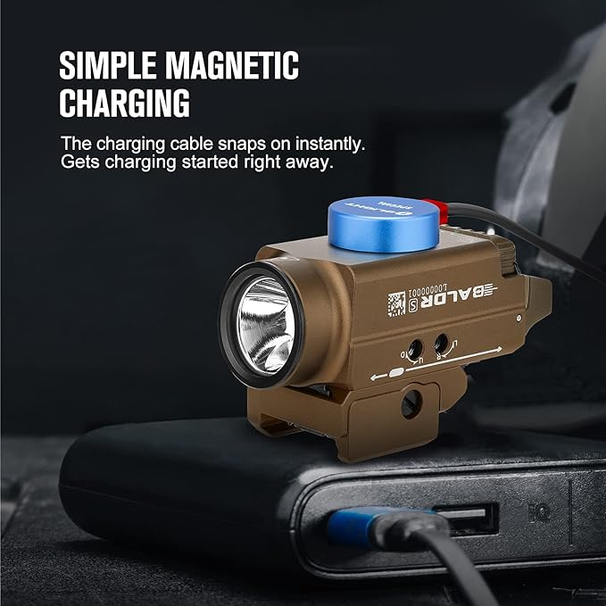 OLIGHT Baldr S 800 Lumens Compact Rail Mount Weaponlight with Green Beam and White LED Combo, Magnetic USB Rechargeable Tactical Flashlight with 1913 or GL Rail, Battery Included (Desert Tan)