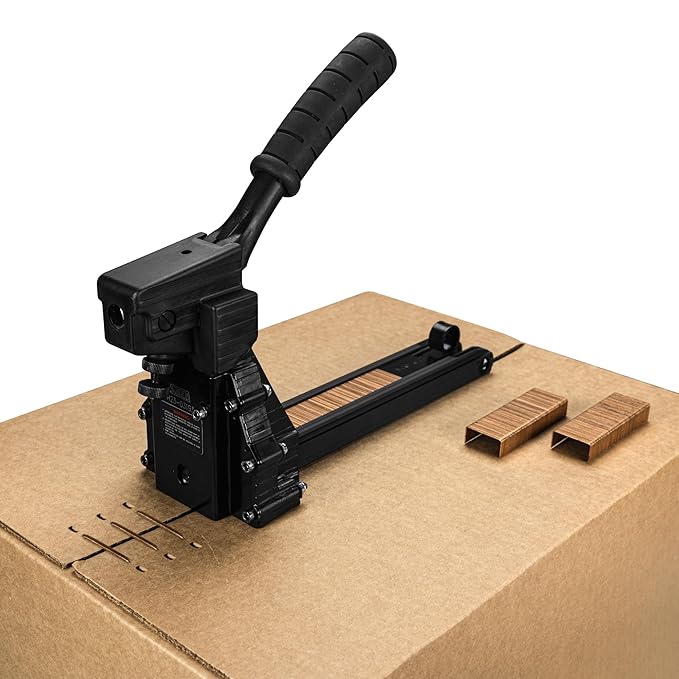 IDL Packaging HDCS-19-32 Heavy-Duty Manual Box Stapler for 1 1/4" (32 mm) Crown Staples - 3 Adjustable Depth Positions - Industrial Cardboard Stapler for Boxes and Carton Closing