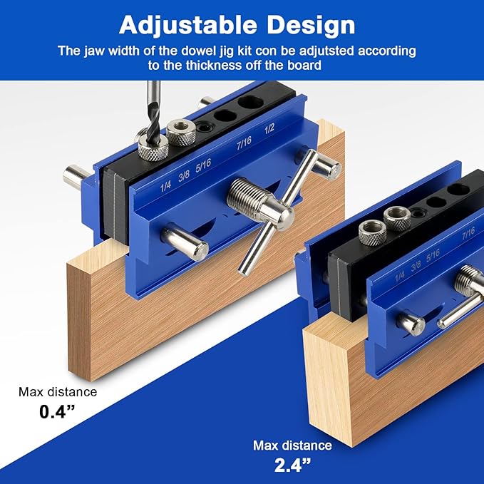 Self Centering Dowel Jig Kit, Drill Jig for Straight Holes Biscuit Joiner Set, Adjustable Drilling Guide Wood Working Tools with 3 Drill and 6 Drill Guide Bushings, Wood Doweling Jig for Woodworking