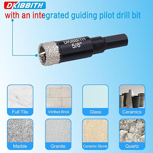 DKIBBITH 5/8" Diamond Hole-Saw Bits with Pilot Drill Bit - 2 Pack 5/8" Diamond Tipped Tile Hole Saws with Guiding Bit for Porcelain Tile Ceramic Pottery Granite Stone Glass Bottles 16mm.