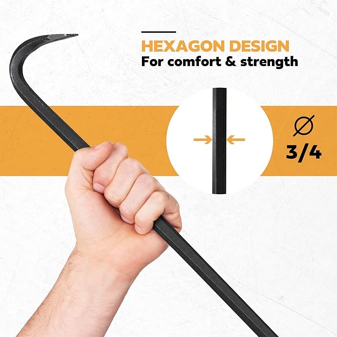 Olympia Tools 36" Wrecking Bar, Long Crow Bar with Beveled Chisel End and Forged Carbon Steel, Heavy Duty Pry Bar for Prying, Lifting and Pulling Nails
