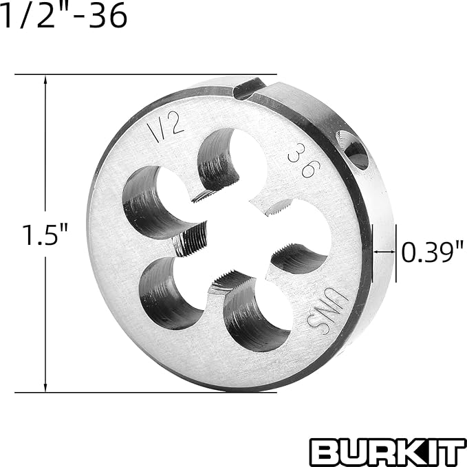 Burkit 1/2"-36 UNS Tap and Die Set Right Hand, 1/2 x 36 UNS Machine Thread Tap and Round Die