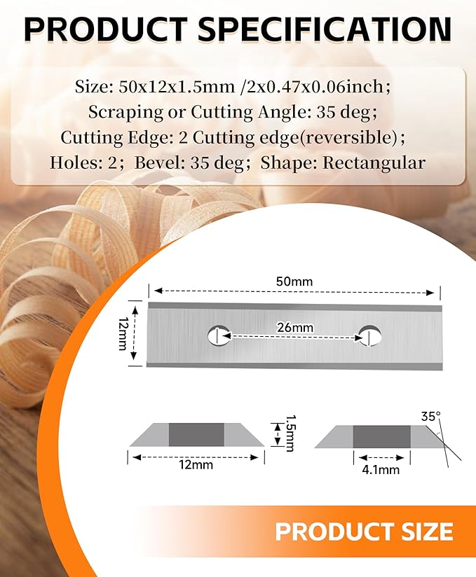 2" (50mm) Paint Scraper Carbide Blades, 10Pcs Double-Edged Reversible Replacement Tungsten Carbide Blades, Fit for Most Hand-Held Scrapers, for Paint, Glue and Concrete