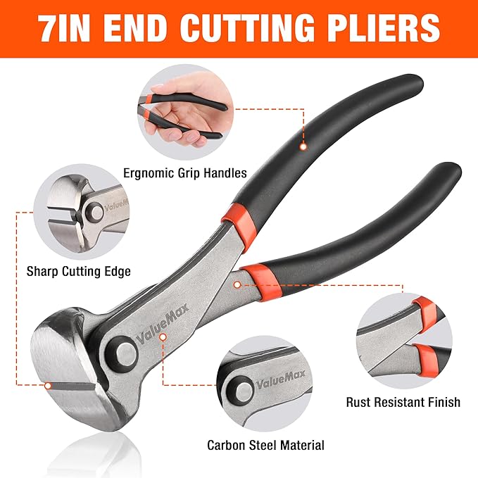 VALUEMAX 3Pcs Nail Puller and Staple Remover Tool, Include 7" End Cutting Pliers, 8" Bendable and Straight V Tip Staple Puller, Upholstery Tools for Cutting Wires, Removing Nails and Staples