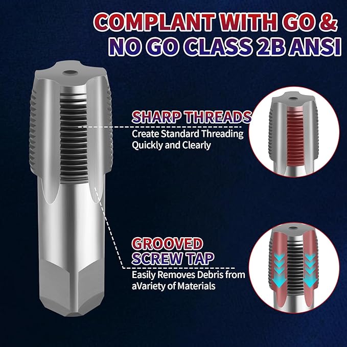 FANOVO 6pcs NPT Pipe Tap Set, Precision Carbon Steel NPT Threading Plumbing Tap Tap Plastic Case Kit with 1", 3/4", 1/2", 3/8", 1/4", 1/8" NPT Tap, for Plumbers Mechanics DIYers Clean Accurate Threads