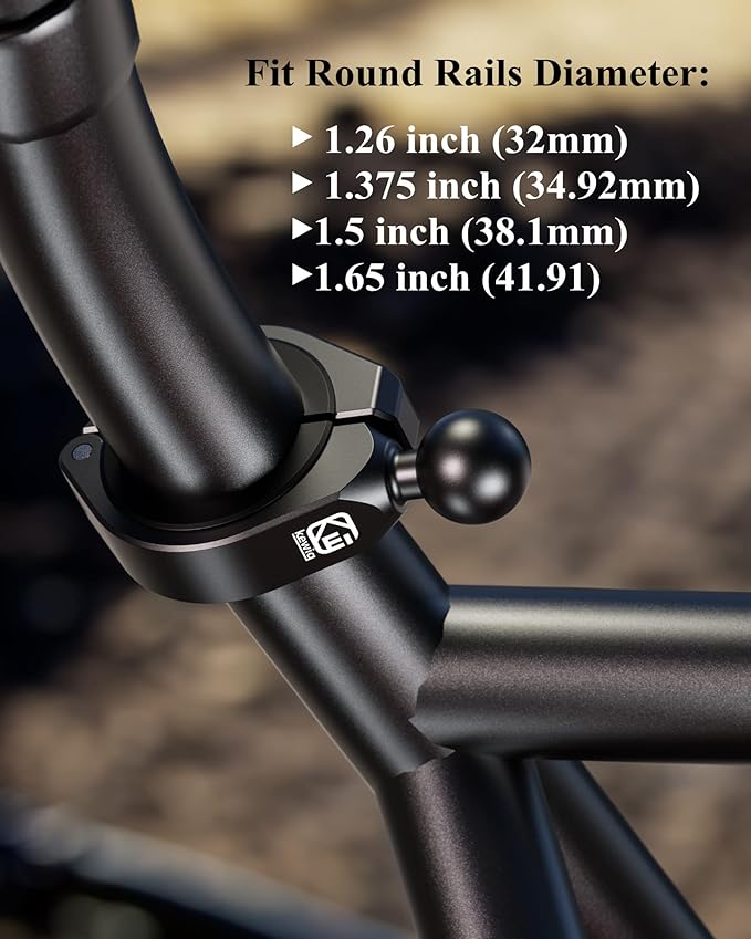 BRCOVAN 2PCS, 1'' Ball Medium Bar Mount, Aluminum Alloy Clamp Base, Fit for Round Rails 1.26'' / 1.375'' / 1.5'' / 1.65'' in Diameter, Compatible with RAM Mounts B Size 1 Inch Ball Double Socket Arm