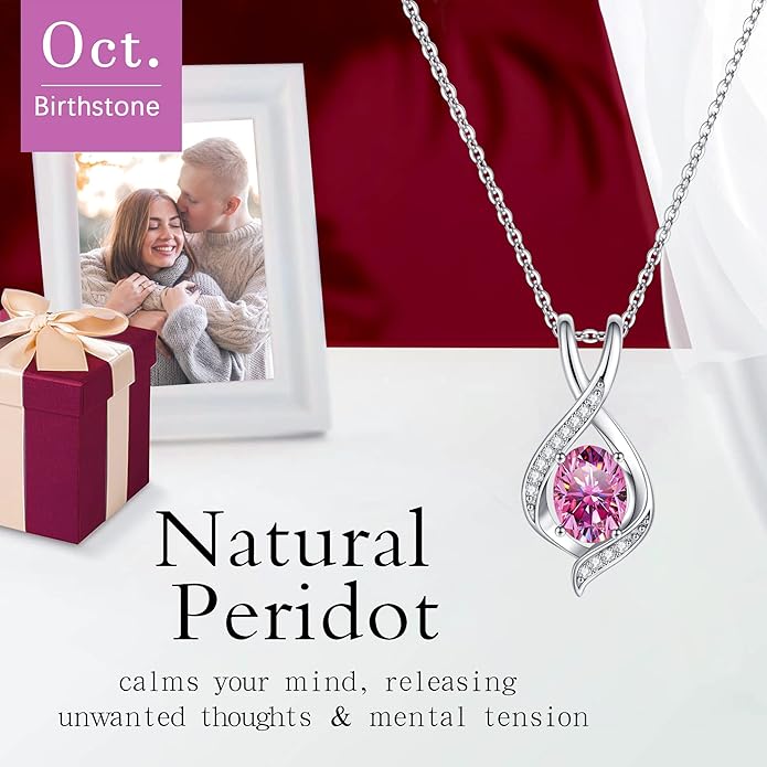 SMILEST Oval Sparkle Birthstone Pendant Necklace, 925 Sterling Silver Gemstone Pendant Anniversary Birthday Gifts for Women Wife Girlfriend Mom Grandma Birthstone Necklace for Women Jewelry Gifts