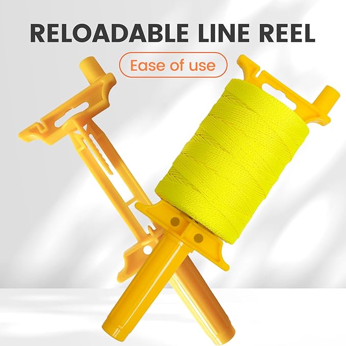MERIANE 500FT Mason Line w/Reloadable Line Reel, 18# Braided Twine String for Masonry Job, Level Lines in Construction, Gardening, Fluorescent Yellow