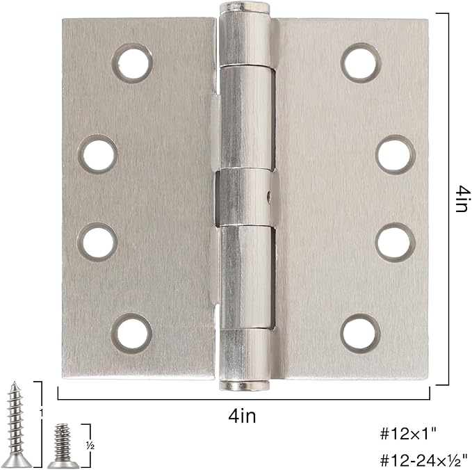 Brushed Nickel Door Hinges 4 Inch Heavy Duty Commercial Door Hinges Square Hardware Thick 3.3mm NRP Satin Nickel Hinges for Hotel Guest Room Solid-core Door, Ballroom Double Door Hallway Swing Doors