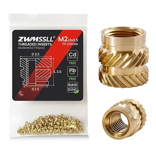 M2 Threaded Inserts Heat Set Insert,110 Pieces M2x3x3.5mm Metric Knurled Nuts,Brass Threaded Inserts for Plastic and 3D Printing Components