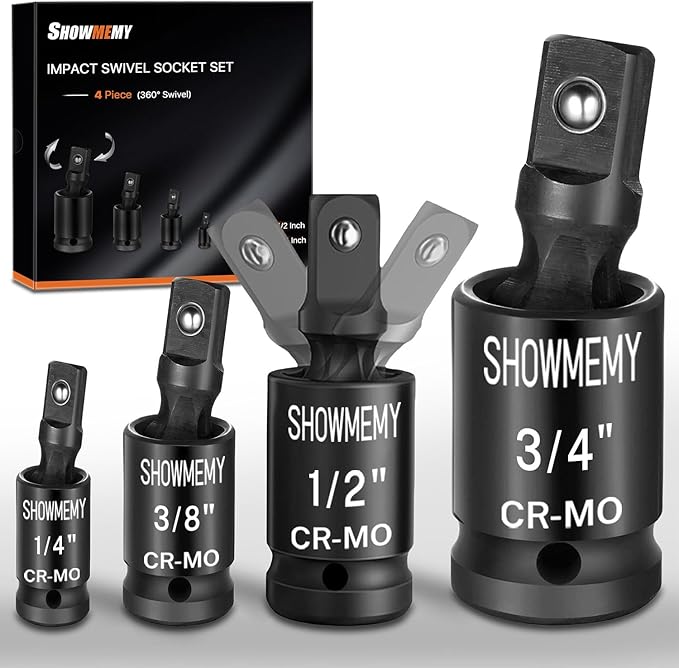 Universal Joint-Socket, Impact Swivel Socket Set, 4-Piece, 1/4-Inch, 3/8-Inch, 1/2-Inch竊?/4-Inch Drive Set.