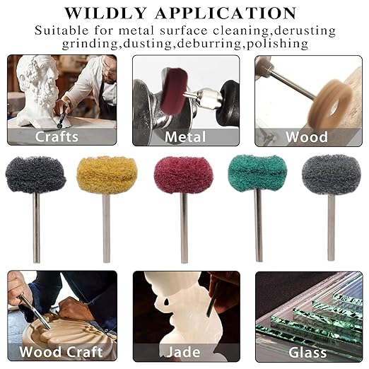 100Pcs Abrasive Buffing Wheels, 1 Inch Buffing Polishing Wheel Set with 1/8 Inch Shank, 20Pcs Each of 80 150 240 400 600 Grit Scouring Pad Abrasive Wheel for Power Rotary Tool, Rust Removal, Polishing