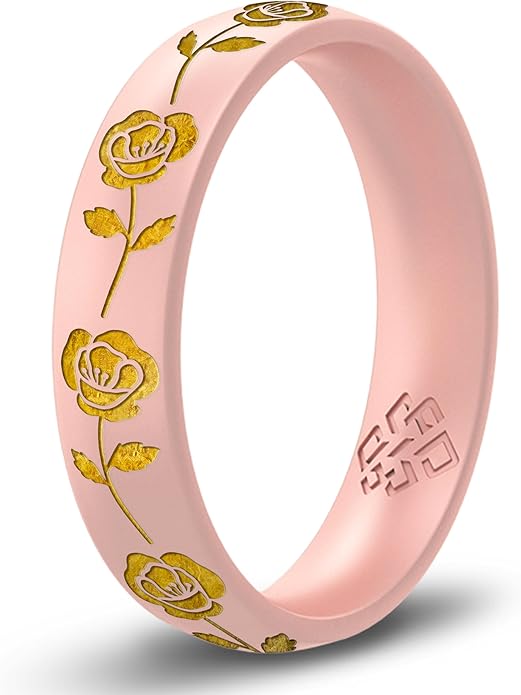 Knot Theory Birth Flower Silicone Ring for Women - 4mm Comfort Fit Wedding Band Engagement Ring