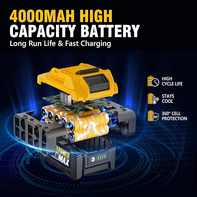 ALLOYPOWER Cordless Brushless Impact Wrench, 1475 ft-lbs (2000N.m), 1/2 High Torque power impact gun, 3-Mode Speed, 2*4000mAh Battery, 3 Sockets, Electric Impact Wrench Set for Car Tire Truck RV Mower