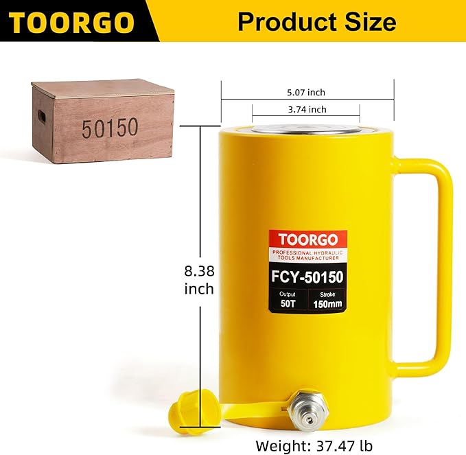 50T 6Inch Stroke Porta Power Single Acting Lifting Cylinder for Shipbuilding, Machinery and Industry,Automatically Retract Split Hydraulic Cylinders Tools, Yellow