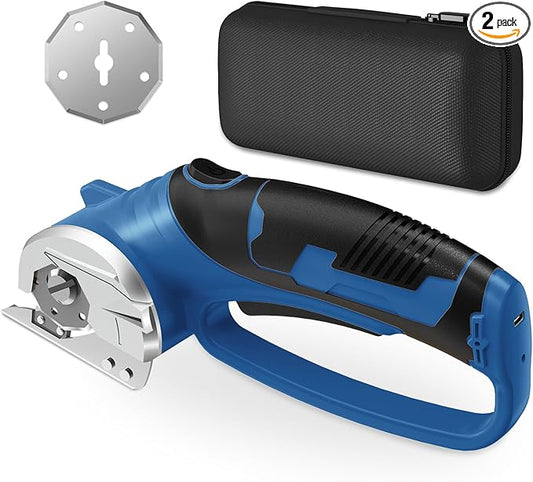 Cordless Electric Scissors, 4V Rechargeable Box Cutter & Cardboard Cutter with LED Light, Safety Lock - Rotary Cutter for Fabric, Leather, Plastic, Crafting, Sewing with Storage Box(Slate Blue)