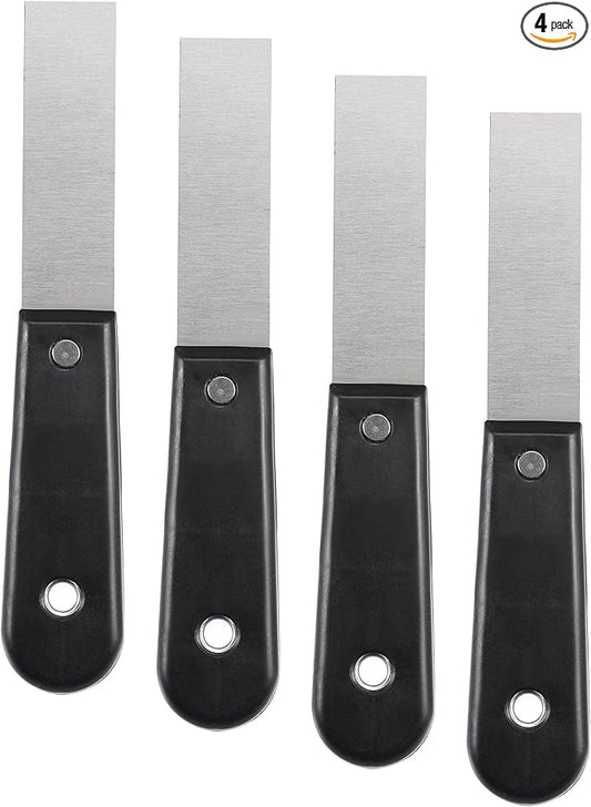 uxcell Putty Scraper 1" Spatula Drywall Repair Spreader Stainless Steel Blade Black Handle 4Pcs