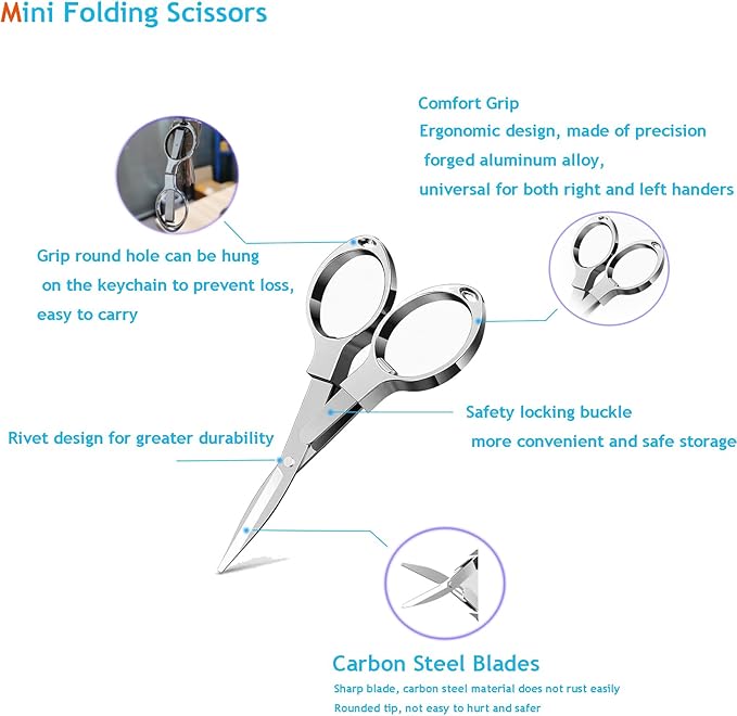 Folding Scissors, Safe Portable Safe Portable Travel Mini Scissors, Stainless Steel Retractable Small Scissors for Home Office, 2 Piece Set