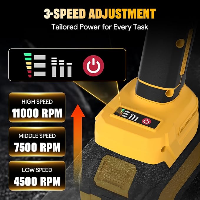 Cordless Angle Grinder, 4-1/2 Inch Power Grinder Tools Compatible with Dewalt 20V MAX Battery, 3 Speed Power Cordless Grinder for Metal Grinding, Cutting, Rust Removal (Battery Not Included)