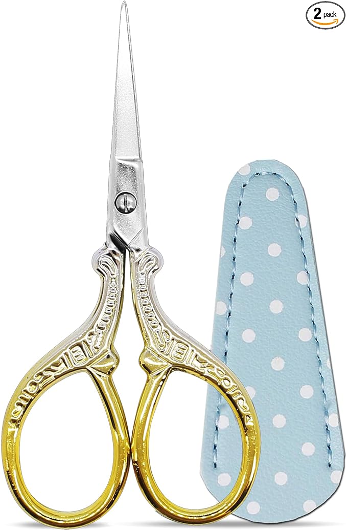 3.6Inch Crochet Scissors Embroidery Scissors Stainless Steel Classic Scissor with Leather Cover Crafting Scissor Shears for Needlework Craft Art Work Manual Handicraft DIY Tool