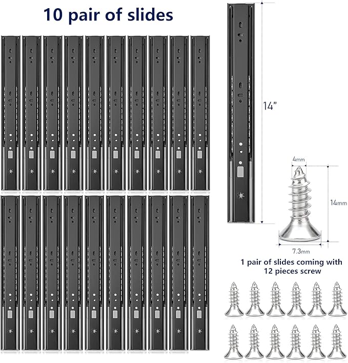 Ravinte 14 Inch Soft Close Drawer Slides 10 Pairs 20 Pack Black Full Extension Ball Bearing Drawer Glide Side Mount