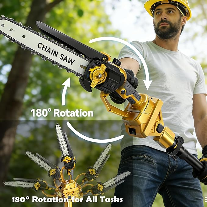 2 in 1 Cordless 6&8 inch Pole Saw & Mini Chainsaw,21V Battery Powered Brushless Electric Tree Trimmer with Extension Pole, 2횞4000mAh Batteries,Lightweight Handheld Pruner