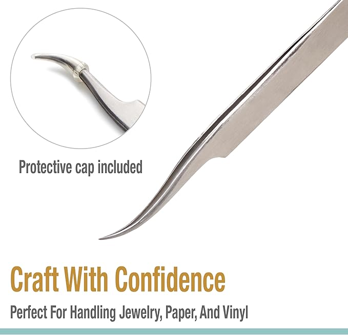 Beaditive High Precision Curved Tip Tweezers 3 Pack - 4.5" Craft Tweezers for Sewing, Beading & DIY Crafts - Non-Serrated Jewelry Tweezer Set with Fine Curved Tips - Stainless Steel Hobby Tweezers