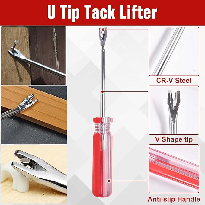 4 PCS Upholstery Staple Remover Tack Puller Nail Remover Tool Set Includs End Cutting Pliers, U & V Tip Tack Lifters, Staple Puller for Furniture Floor Wall Wooden Case Car Photo Frame Carpet