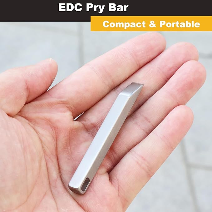2 Pack EDC Pocket Pry Bar, Mini Prybar for Every Day Carry Small Titanium Key Chain, Portable Multitool, Screwdriver, Bottle Opener & Box Opener