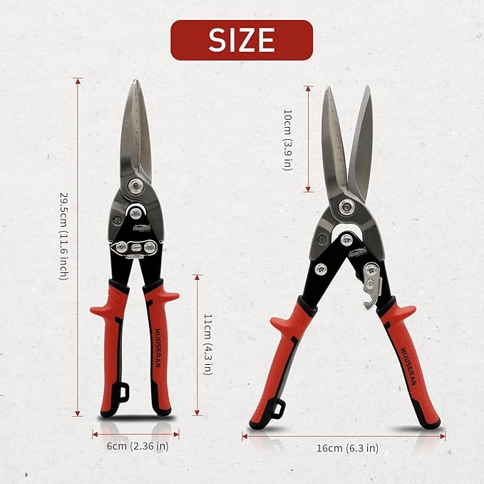 12 Inch Aviation Snips, Long Straight Cut Tin Snips, Heavy Duty CR-MO Metal Cutters with Double Lever, Scale Markings & Safety Lock, Shears Scissors for Cutting Metal Sheet